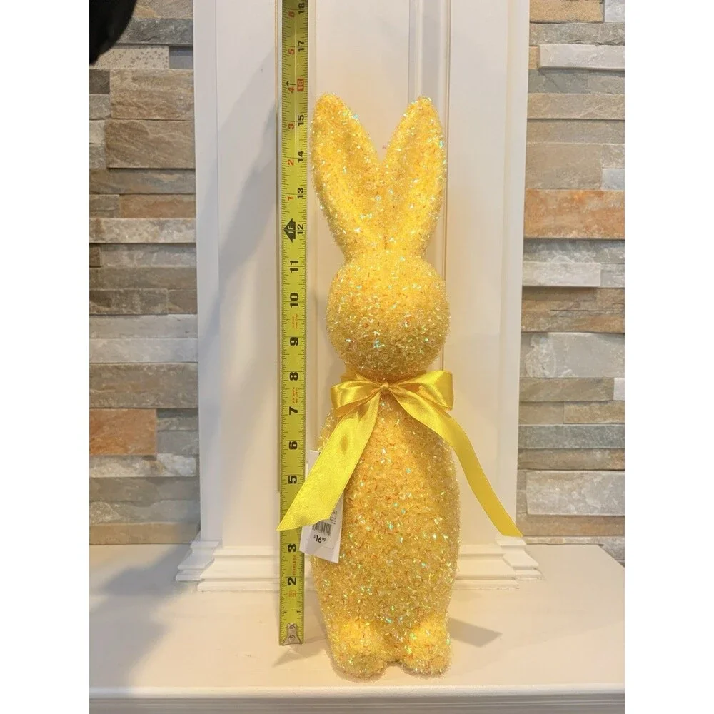 At Home Bunny Brights Easter 16in Yellow Glitter Plastic Bunny Figurine